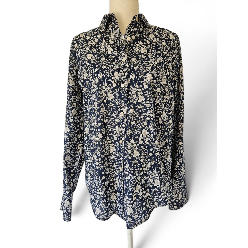 J.Crew Liberty Art Print Shirt Womens 6 Blue Floral Cotton Cottagecore Ditsy